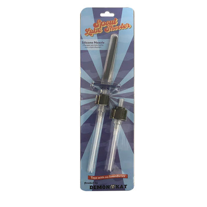 Clear silicone Spout Lube Shooter nozzle with black caps in branded blister pack for precise lubrication application