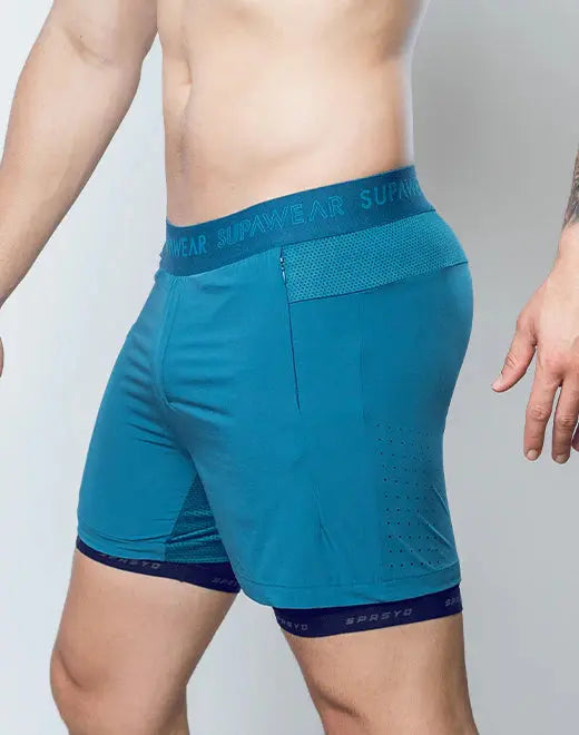 Teal spr flex short athletic shorts with mesh panel and branded waistband for breathable activewear use