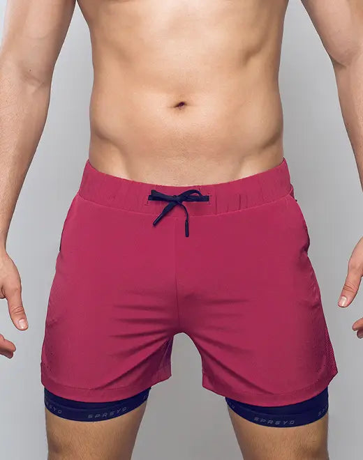 Spr max short magenta athletic shorts with navy blue drawstring and matching inner layer for active wear