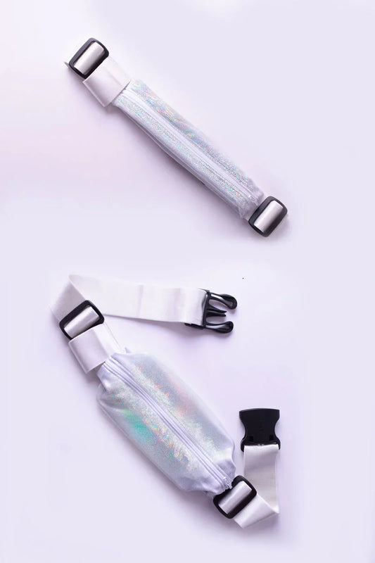 Ssbab runing belt transparent holographic with white adjustable straps and black buckles for hands free carrying
