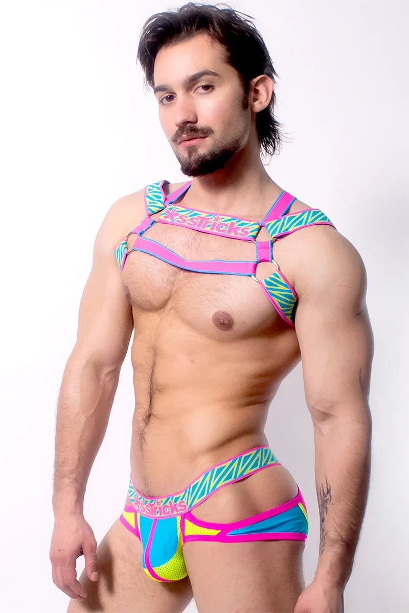 *Harnais Prismatik pour homme ssTricks Apparel | Bleu/Jaune/Rose