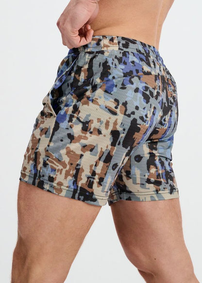 ST33LE Abstract Printed Mesh Stretch Performance Shorts - Cement/Sand