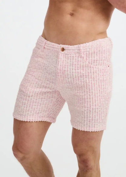 Shorts ST33LE pour hommes en maille extensible jacquard effet tweed - Rose crêpe