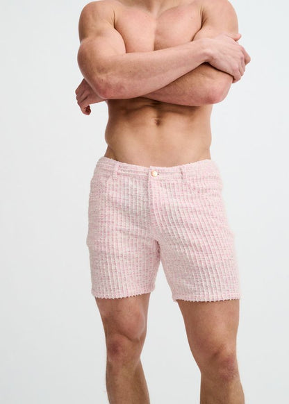 Shorts ST33LE pour hommes en maille extensible jacquard effet tweed - Rose crêpe