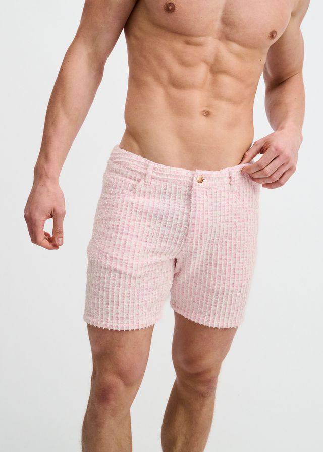 Shorts ST33LE pour hommes en maille extensible jacquard effet tweed - Rose crêpe