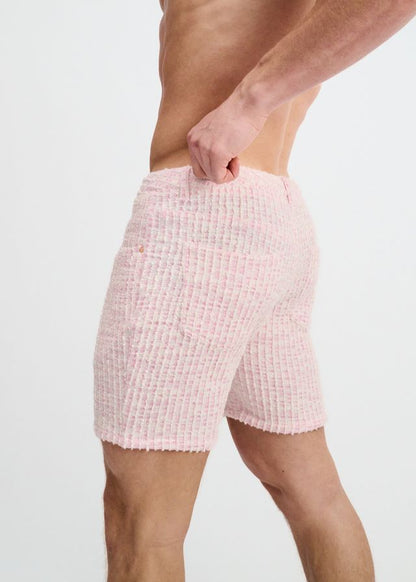 Shorts ST33LE pour hommes en maille extensible jacquard effet tweed - Rose crêpe