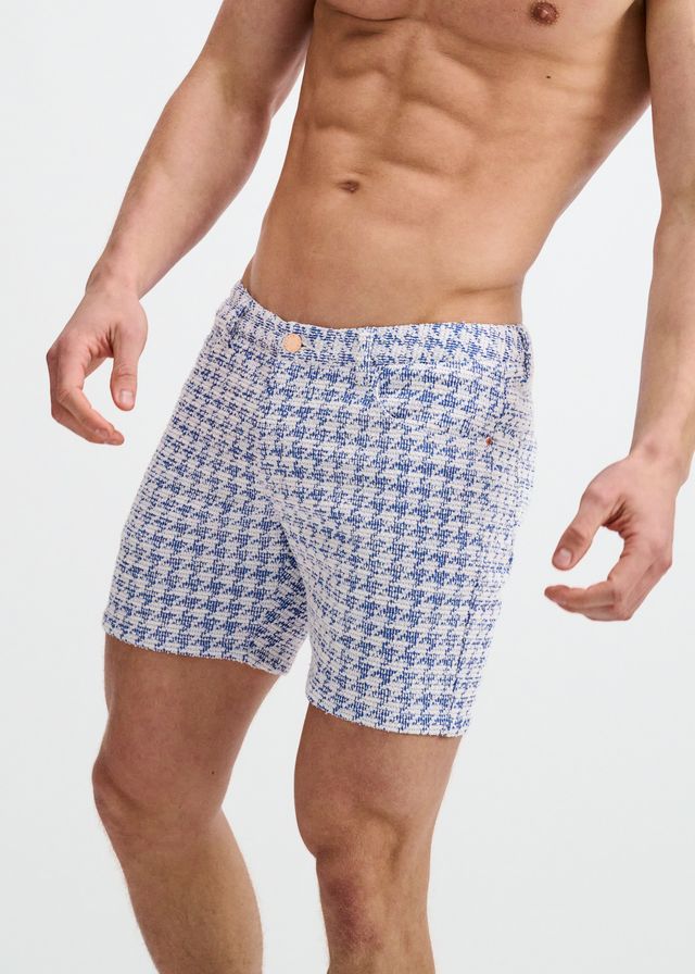 ST33LE Tweed Look Jaquard Stretch Knit Shorts - Navy Houndstooth