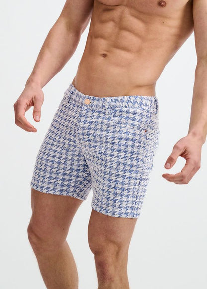 ST33LE Tweed Look Jaquard Stretch Knit Shorts - Navy Houndstooth