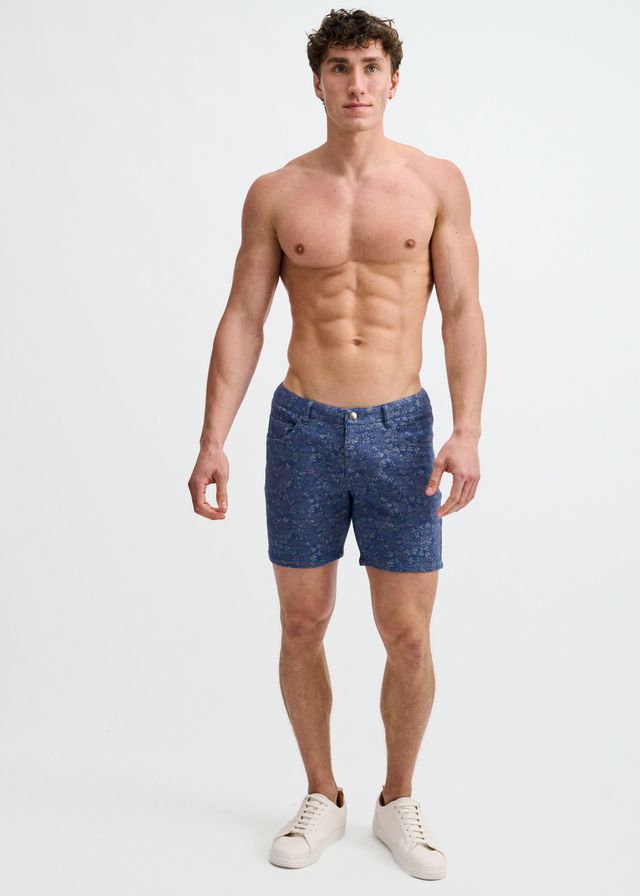 ST33LE Floral Jaquard Stretch Knit Shorts - Powder Blue