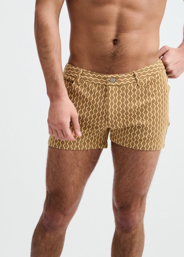 Short de sport ST33LE pour homme en maille extensible à motif jacquard gaufré, 3 po - Caramel