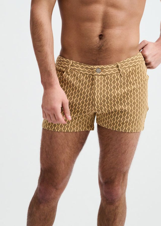 Short de sport ST33LE pour homme en maille extensible à motif jacquard gaufré, 3 po - Caramel