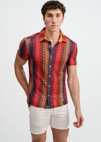 ST33LE Arrow Stripe Open Knit Stretch Shirt - Navy/Red