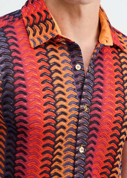 ST33LE Arrow Stripe Open Knit Stretch Shirt - Navy/Red