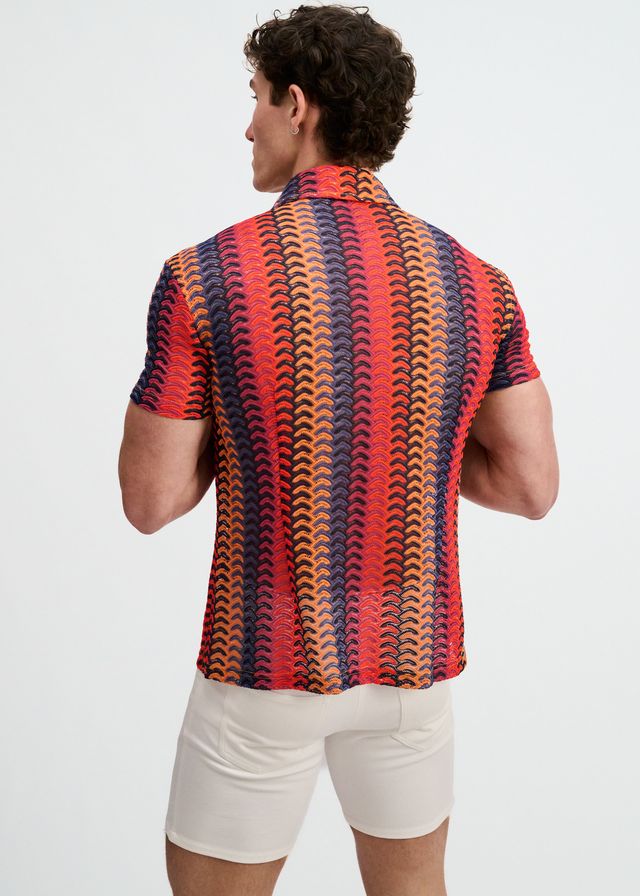 ST33LE Arrow Stripe Open Knit Stretch Shirt - Navy/Red