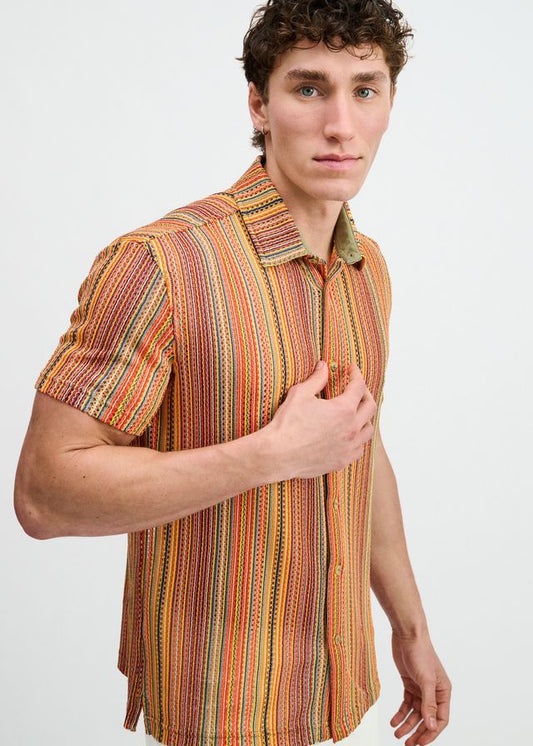 ST33LE Herren-Strickhemd mit vertikalen Streifen, elastisch – Bumblebee/Salbei