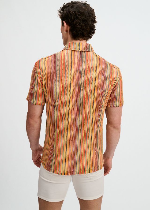 ST33LE Herren-Strickhemd mit vertikalen Streifen, elastisch – Bumblebee/Salbei