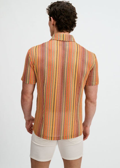 ST33LE Herren-Strickhemd mit vertikalen Streifen, elastisch – Bumblebee/Salbei