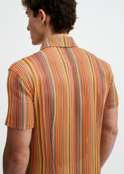 ST33LE Herren-Strickhemd mit vertikalen Streifen, elastisch – Bumblebee/Salbei