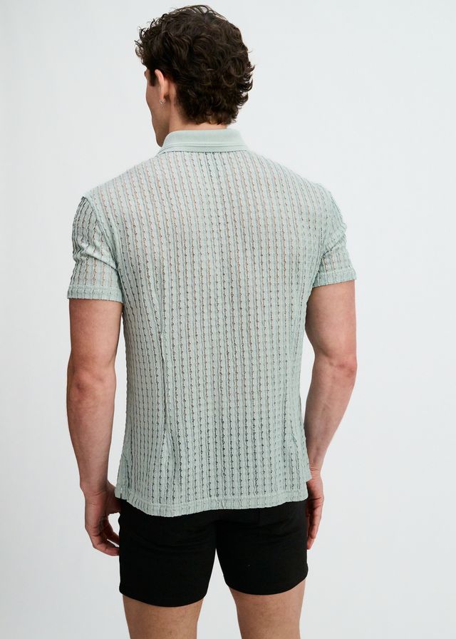 ST33LE Open Knit Stretch S/S Shirt With Rib Collar - Ocean
