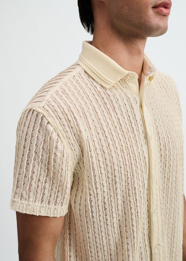 ST33LE Open Knit Stretch S/S Shirt With Rib Collar - Off White