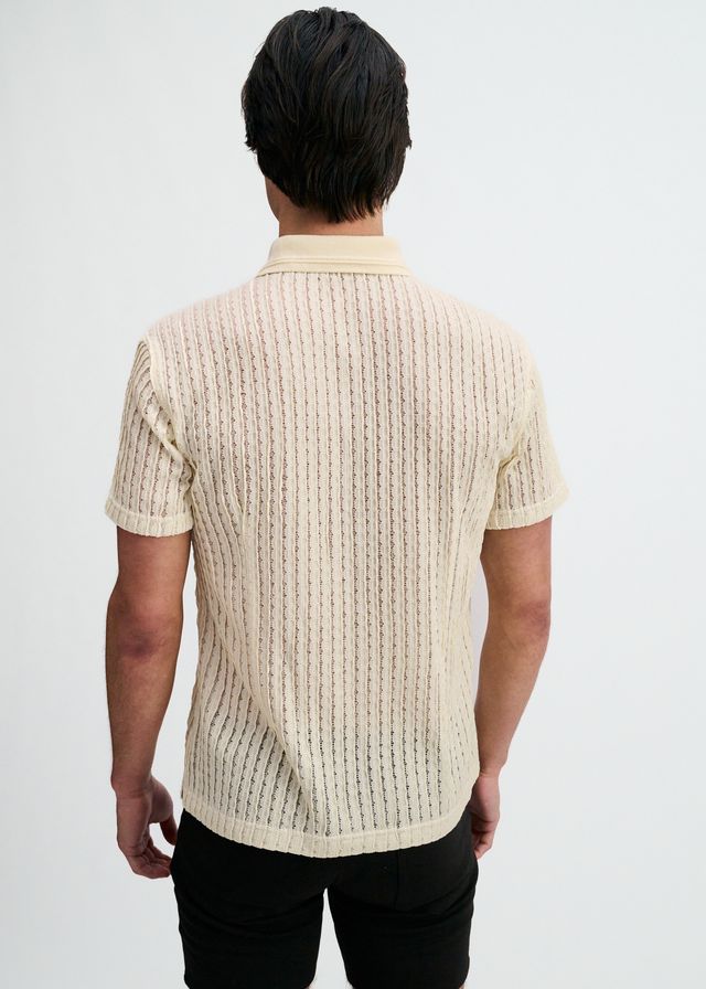 ST33LE Open Knit Stretch S/S Shirt With Rib Collar - Off White