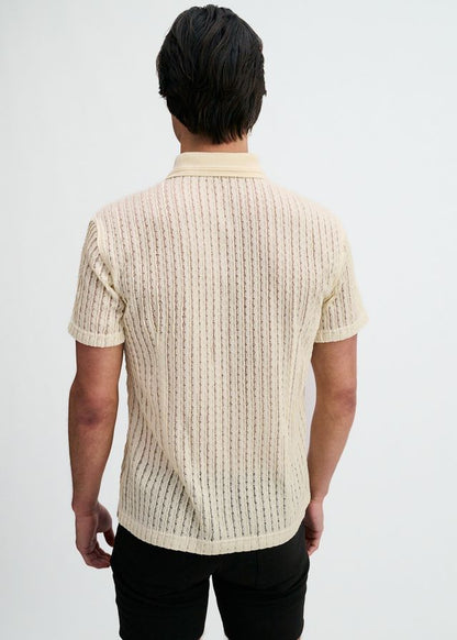 ST33LE Open Knit Stretch S/S Shirt With Rib Collar - Off White
