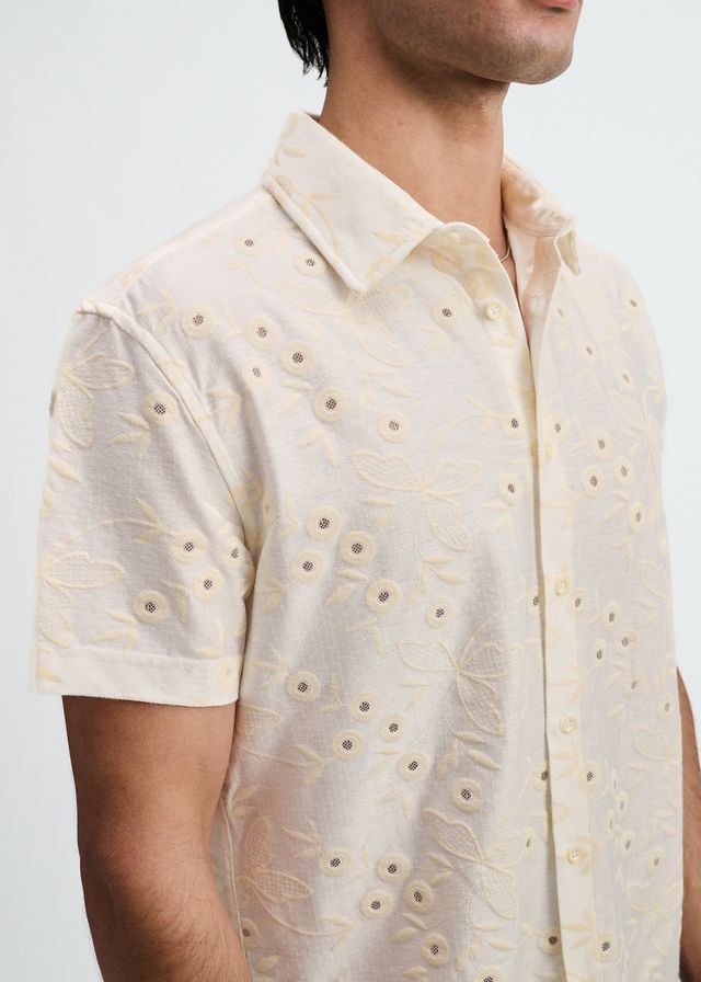 ST33LE Printed Eyelet Stretch S/S Shirt - Vanilla/White