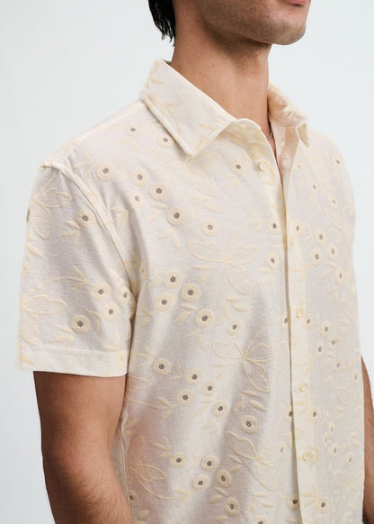 ST33LE Printed Eyelet Stretch S/S Shirt - Vanilla/White