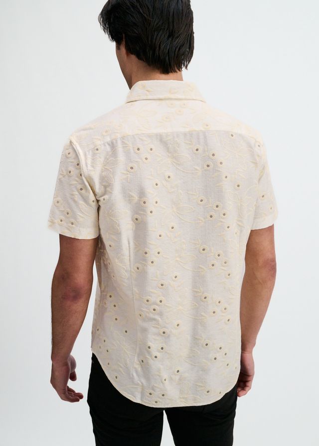ST33LE Printed Eyelet Stretch S/S Shirt - Vanilla/White