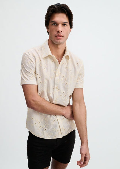 ST33LE Printed Eyelet Stretch S/S Shirt - Vanilla/White