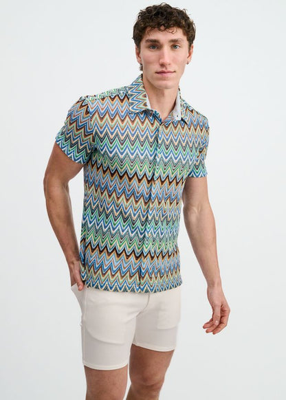 ST33LE Cheveron Open Knit Stretch Shirt - Cobalt/Sky