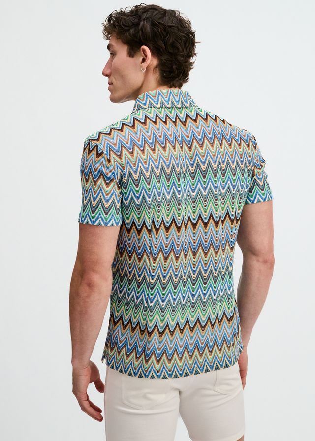 ST33LE Cheveron Open Knit Stretch Shirt - Cobalt/Sky