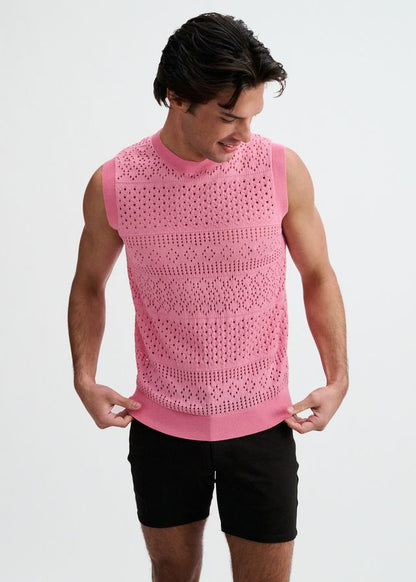 ST33LE Pointelle Open Knit Vest - Crepe Pink