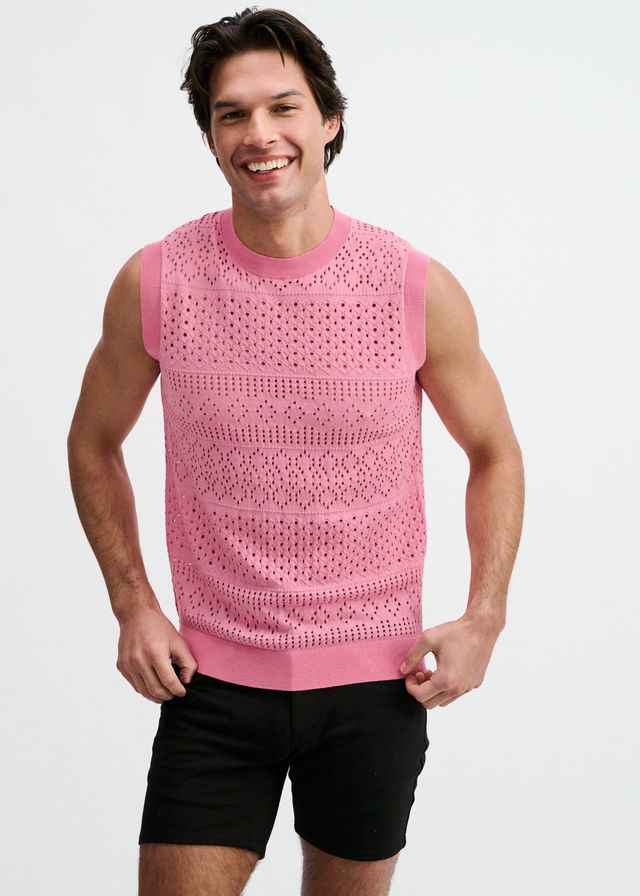 ST33LE Pointelle Open Knit Vest - Crepe Pink
