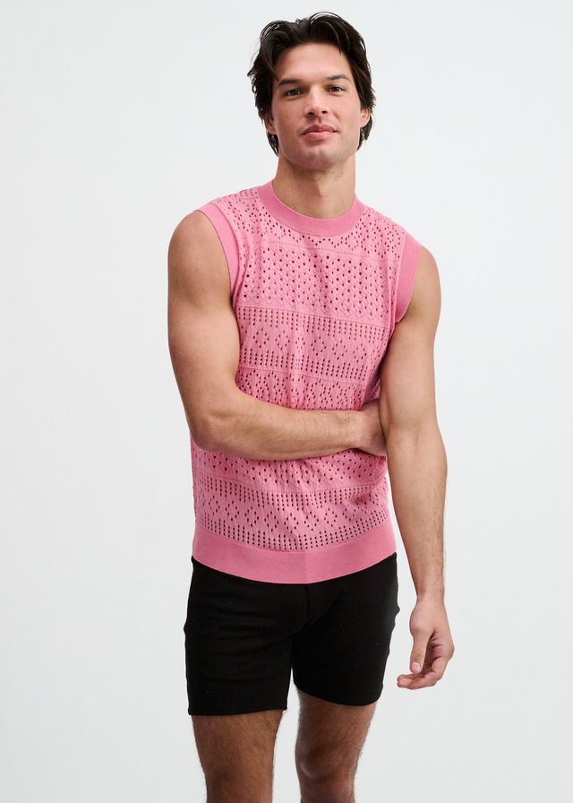 ST33LE Pointelle Open Knit Vest - Crepe Pink