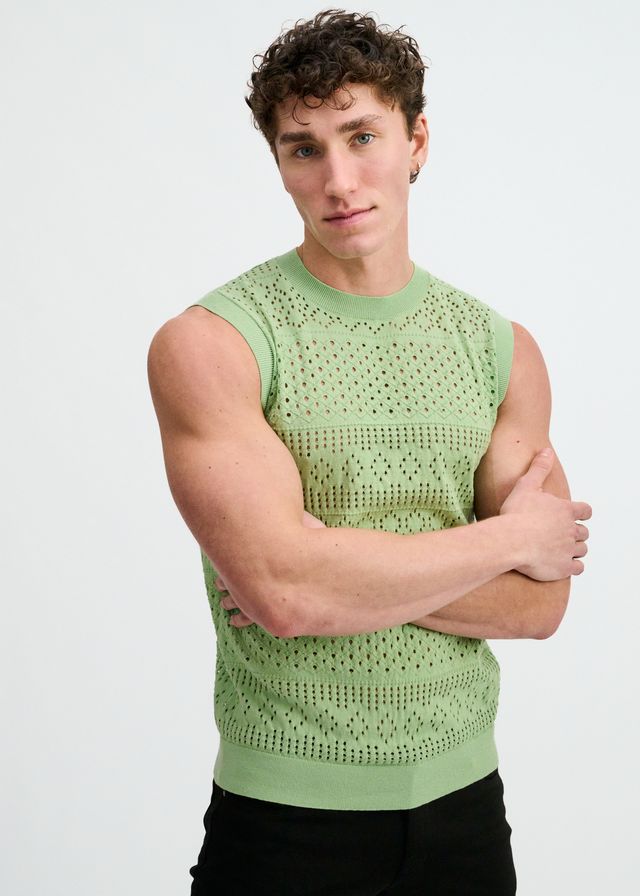 ST33LE Pointelle Open Knit Vest - Menthol