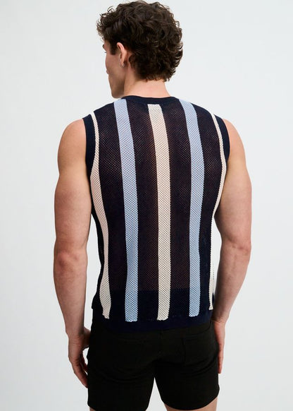 ST33LE Textured Stripe Open Knit Vest - Navy