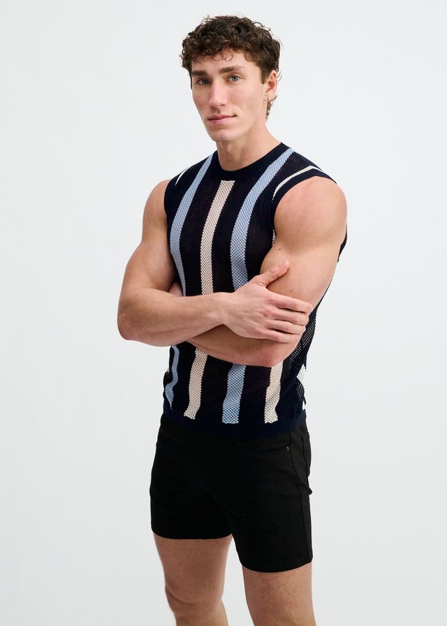 ST33LE Textured Stripe Open Knit Vest - Navy