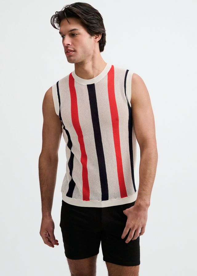 ST33LE Textured Stripe Open Knit Vest - Off White
