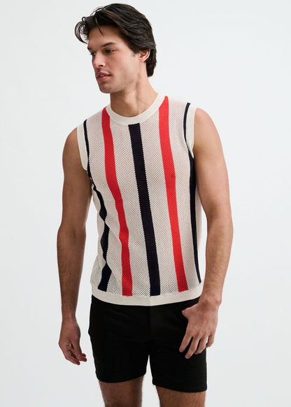 ST33LE Textured Stripe Open Knit Vest - Off White