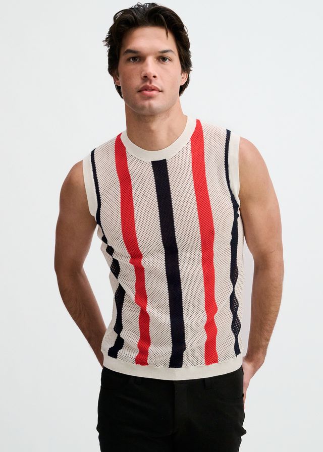 ST33LE Textured Stripe Open Knit Vest - Off White