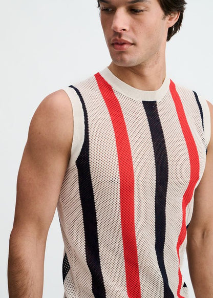 ST33LE Textured Stripe Open Knit Vest - Off White
