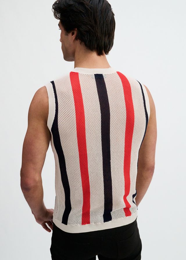 ST33LE Textured Stripe Open Knit Vest - Off White