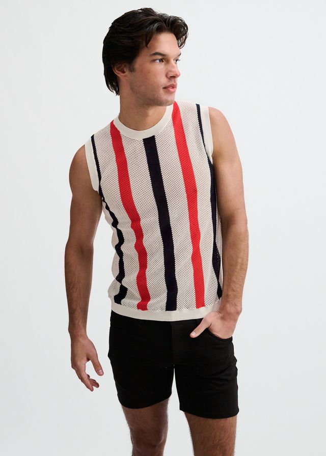 ST33LE Textured Stripe Open Knit Vest - Off White