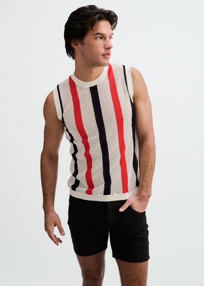ST33LE Textured Stripe Open Knit Vest - Off White