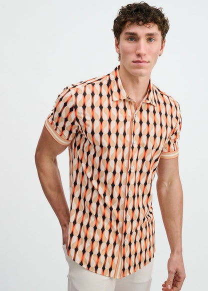 ST33LE Printed Performance S/S Shirt With Placket Detail - Spice/Sand