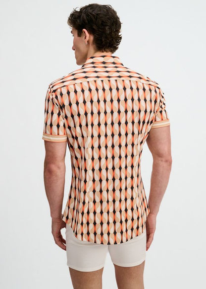 ST33LE Printed Performance S/S Shirt With Placket Detail - Spice/Sand