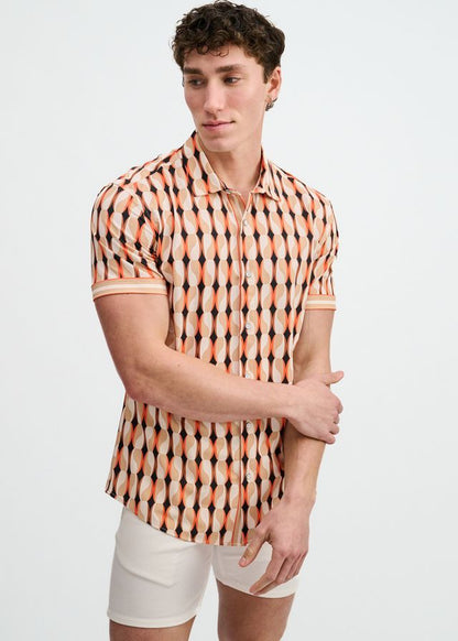 ST33LE Printed Performance S/S Shirt With Placket Detail - Spice/Sand