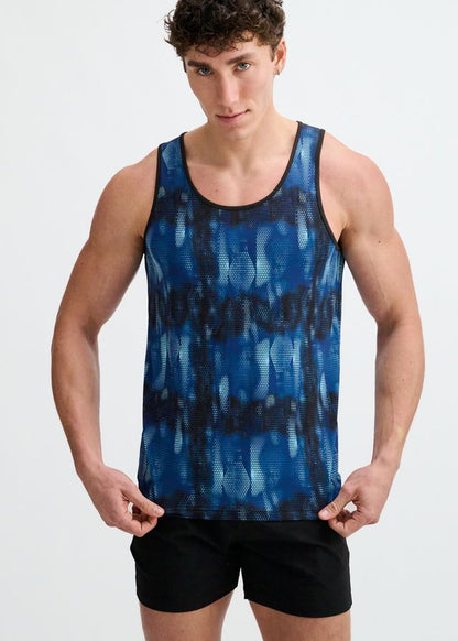 ST33LE Abstract Print Stretch Mesh Performance Tank - Blue/Navy Abstract