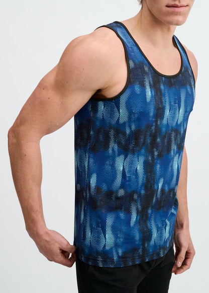 ST33LE Abstract Print Stretch Mesh Performance Tank - Blue/Navy Abstract